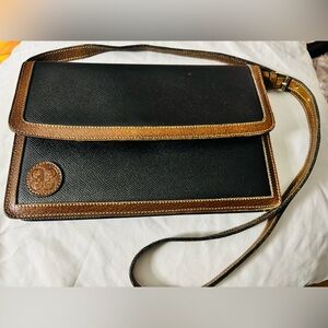 Vintage Fontana Di Trebbia Black and brown Leather crossbody bag - made in Italy